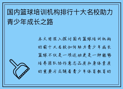 国内篮球培训机构排行十大名校助力青少年成长之路